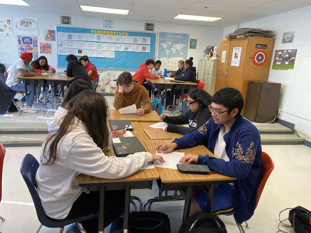 MLADickinson's tweet photo. My English 10 students did such a good job today in this jigsaw activity where they read and helped each other learn about genocides that have happened since the Holocaust so they #neverforget #AHSPOGsquad #round1 #round2 https://t.co/qBL9YYnEBQ