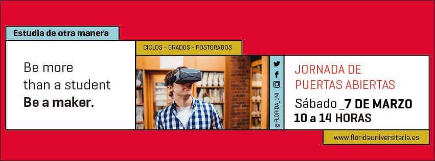 lmateu's tweet photo. Sábado 7 de marzo de 10.00 a 14.00h. ➡️ En Florida Universitària celebramos la jornada de puertas abiertas. Si el curso que viene quieres estudiar un Grado Universitario, Ciclo Formativo o Máster, ven a conocer nuestro campus, nuestras titulaciones y nuestro proyecto educativo. https://t.co/YHzZ8sGrOK