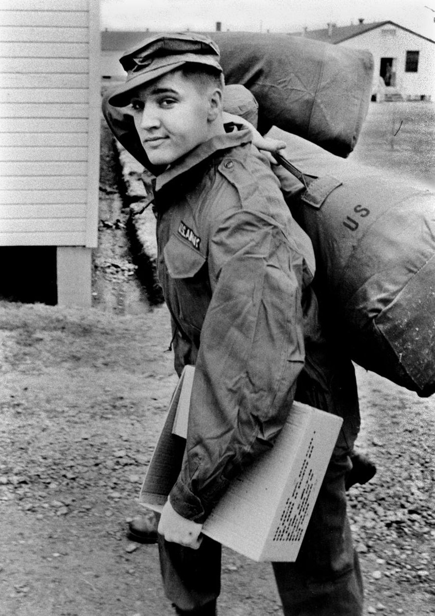 boldamericanpod's tweet photo. #ZBHistory: 1960-Elvis Presley is discharged from the Army after serving two years after being drafted. 

Presley got his notice in 1957 but deferred to finish a movie. He was assigned to 3rd Armored Division in Germany &amp; reached SGT. He also found amphetamines in the Army. https://t.co/QcOONfYDcI