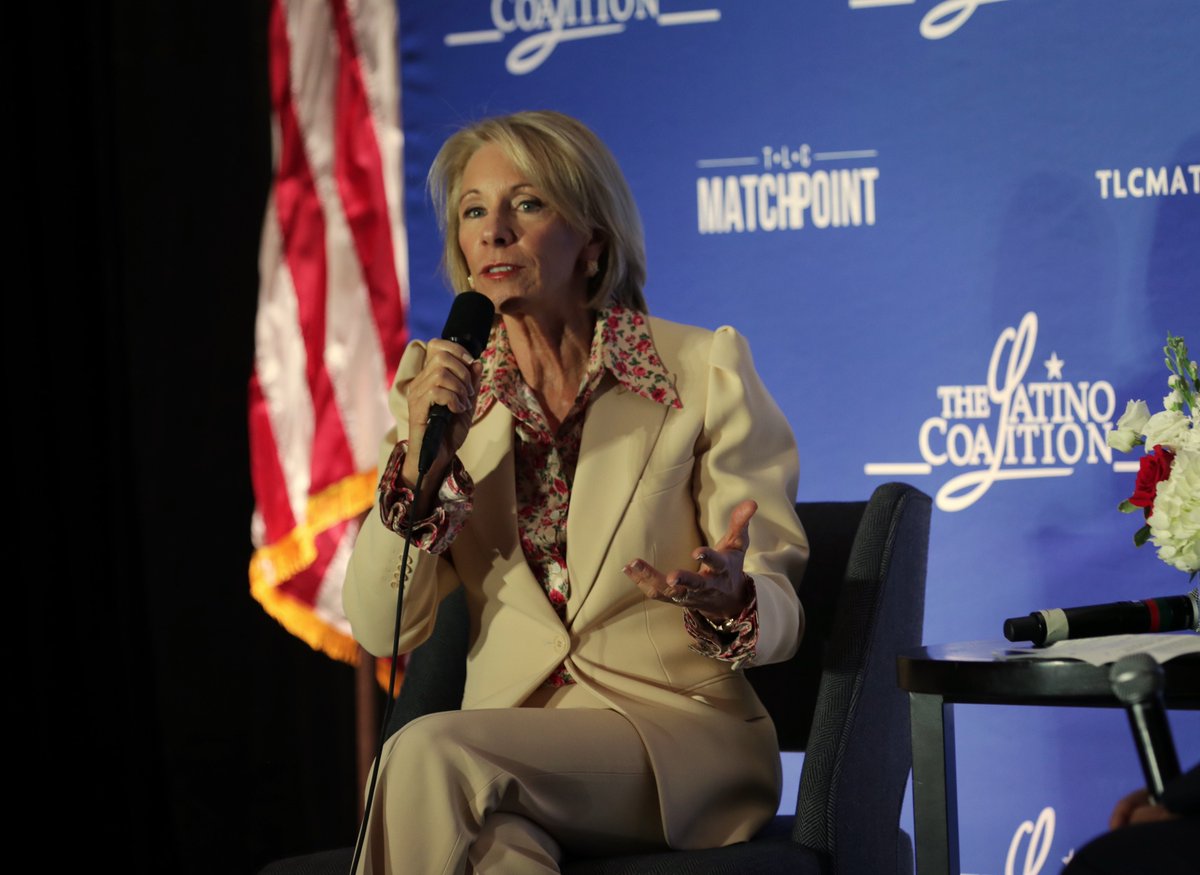 LatinoCoalition's tweet photo. Thank you! RT @BetsyDeVosED: It was a privilege to join @HectorVBarreto at #TLCSummit to discuss the Administration’s commitment to expanding opportunities for success for all students through #EducationFreedom. https://t.co/fKItfVBRSO