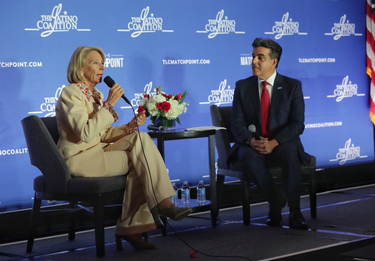 LatinoCoalition's tweet photo. Thank you! RT @BetsyDeVosED: It was a privilege to join @HectorVBarreto at #TLCSummit to discuss the Administration’s commitment to expanding opportunities for success for all students through #EducationFreedom. https://t.co/fKItfVBRSO