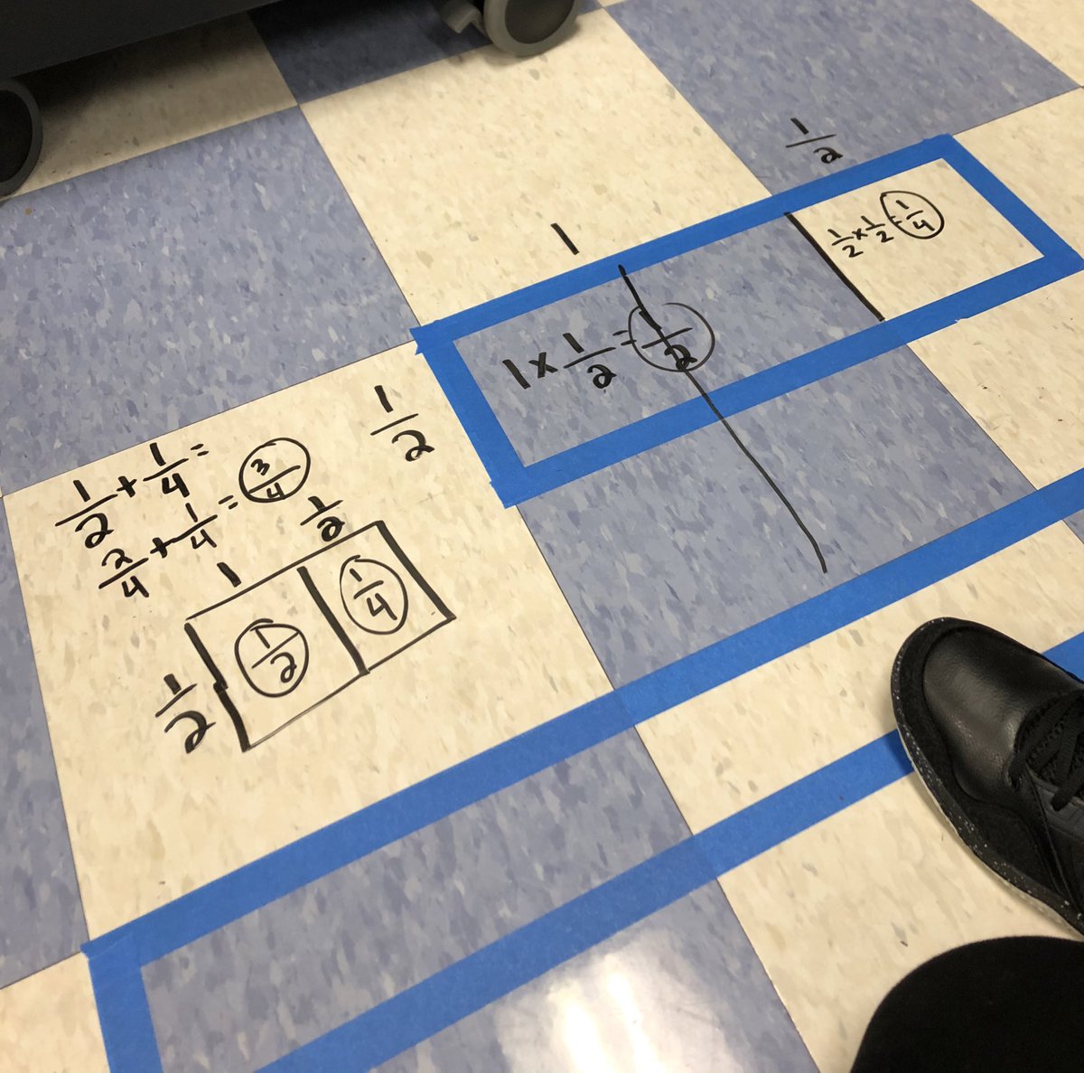 Teaching on the tile is always a favorite. Conceptual understanding with area models using fractions = success <a href="/wmirvinelem/">W.M. Irvin Elementary</a> #IrvinIgnites