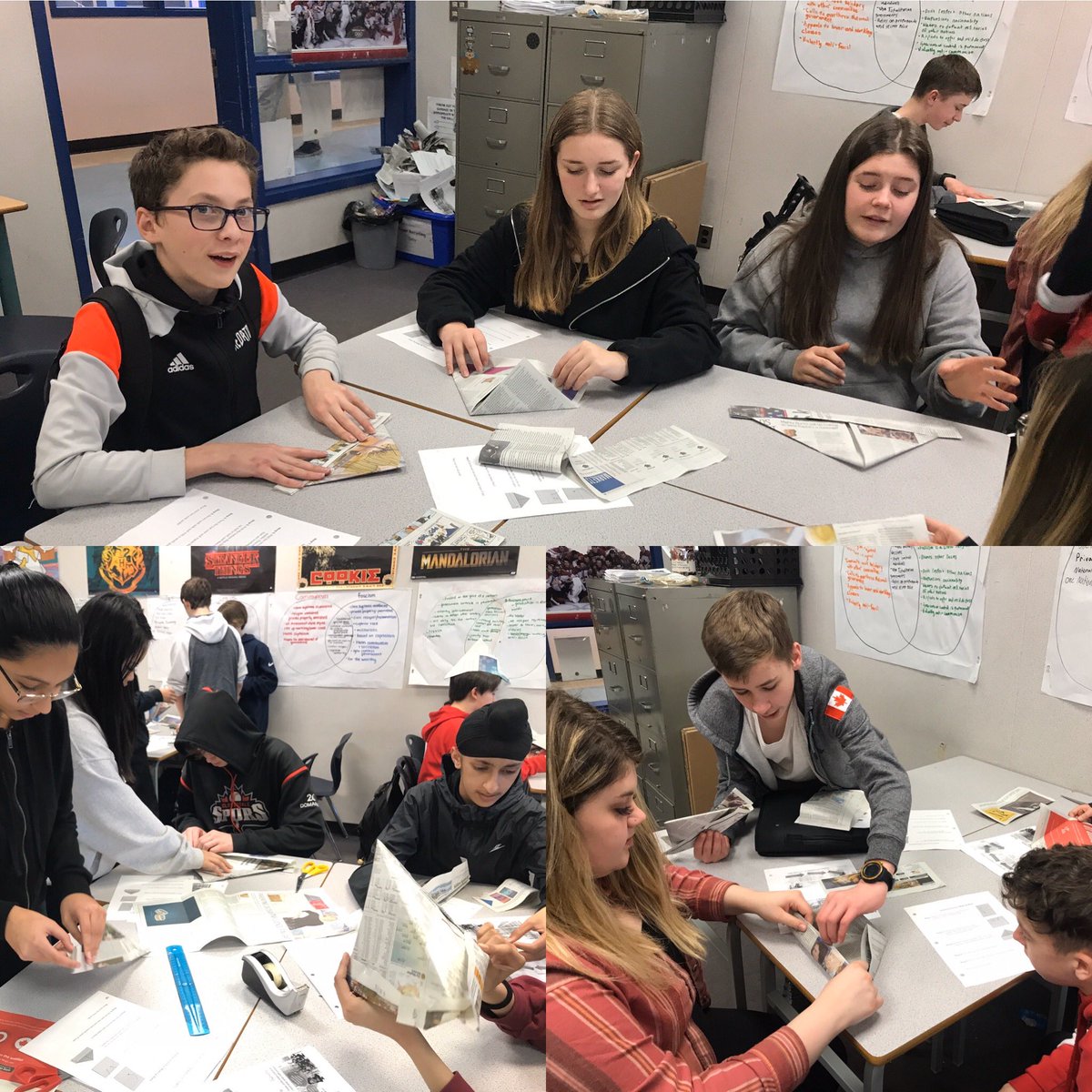 MudgeTeaches's tweet photo. My little apprentices practice their skills in hopes of joining the Hatter’s Guild! (Sorry for breaking the school #nohat rule, @mmeplayer &amp; @mrsmaion, but there’s learning to be done!) #hum8 #middleages #guilds #paperhats #thinkinghatson #ltslearns #sd36learn https://t.co/hNfnZE7wgs