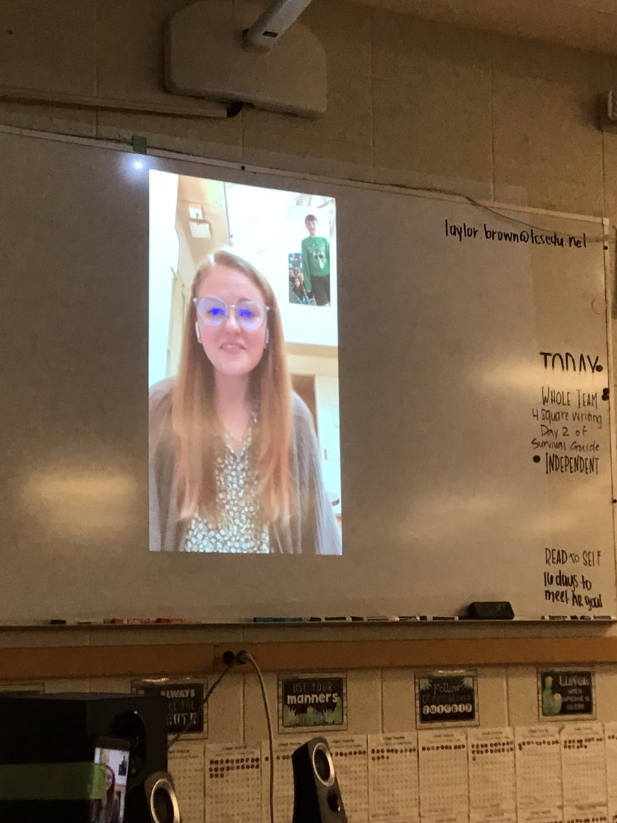 bret_petty's tweet photo. Our special guest reader today was a former student of mine and daughter of our PE teacher currently reaching her dreams in Europe.  @_taylorpbrown @edens_debbie @JackTFarrar https://t.co/GcGhbAxqaa