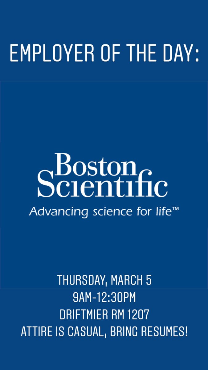 UGA_CMB_Engr's tweet photo. We're looking forward to hosting @bostonsci as our "Employer of the Day" on Thursday, March 5. Come visit them in Driftmier Room 1207 from 9am until 12:30pm.

#CommitTo #UGA #UGAEngineering #BulldogEngineering https://t.co/2aSnFYPp9o