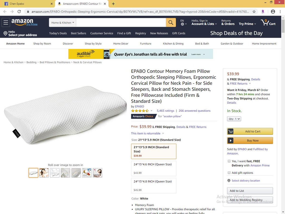epabo memory foam pillow