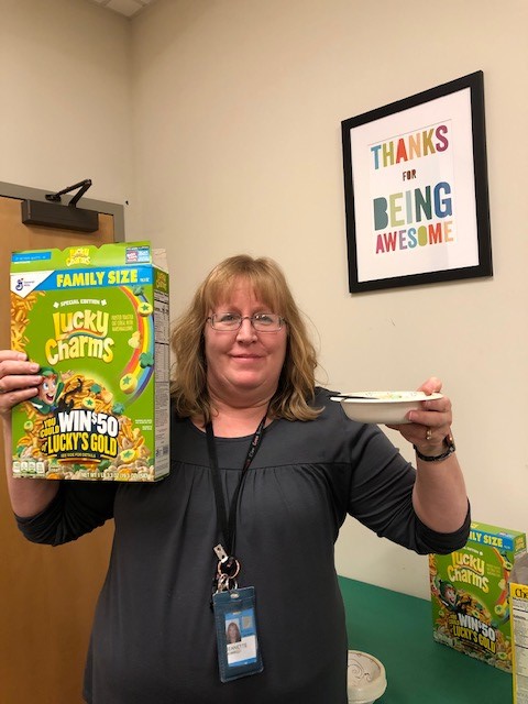 Missoula ART celebrates national cereal day with Lucky Charms and Cheerios.  #proud2bYoung #StateoftheART #lifeatATT #techcaretweets