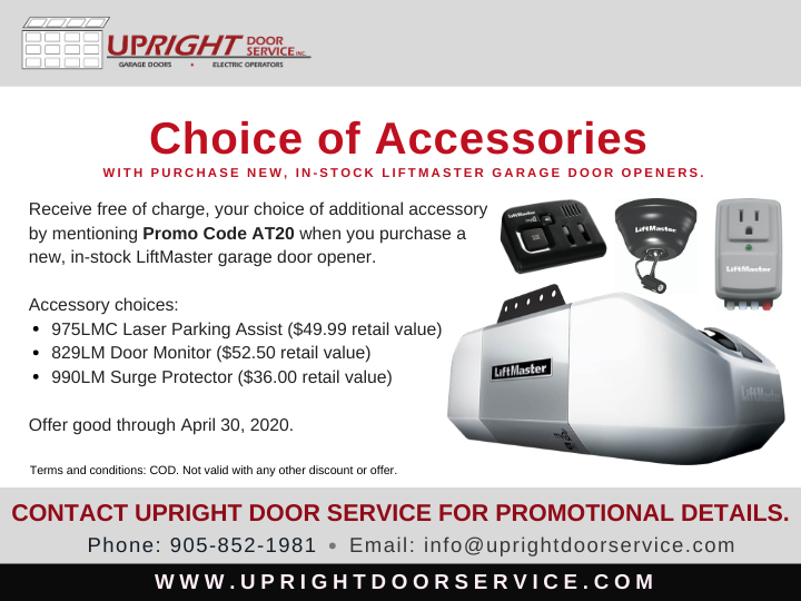 UprightDoors's tweet photo. In the market for a new #garagedooropener? Take advantage of our offer! Receive free of charge, your choice of additional accessory by mentioning Promo Code AT20 when you purchase a new, in-stock LiftMaster garage door opener. https://t.co/0Cq5NibTg2 https://t.co/2nmOccGs6n