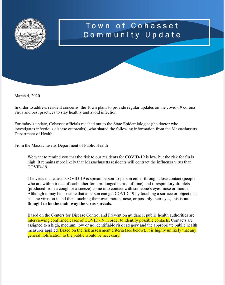 CohassetEMA's tweet photo. Cohasset Community Update (COVID-19) 3/4/2020: https://t.co/Xp6yfja8ji
