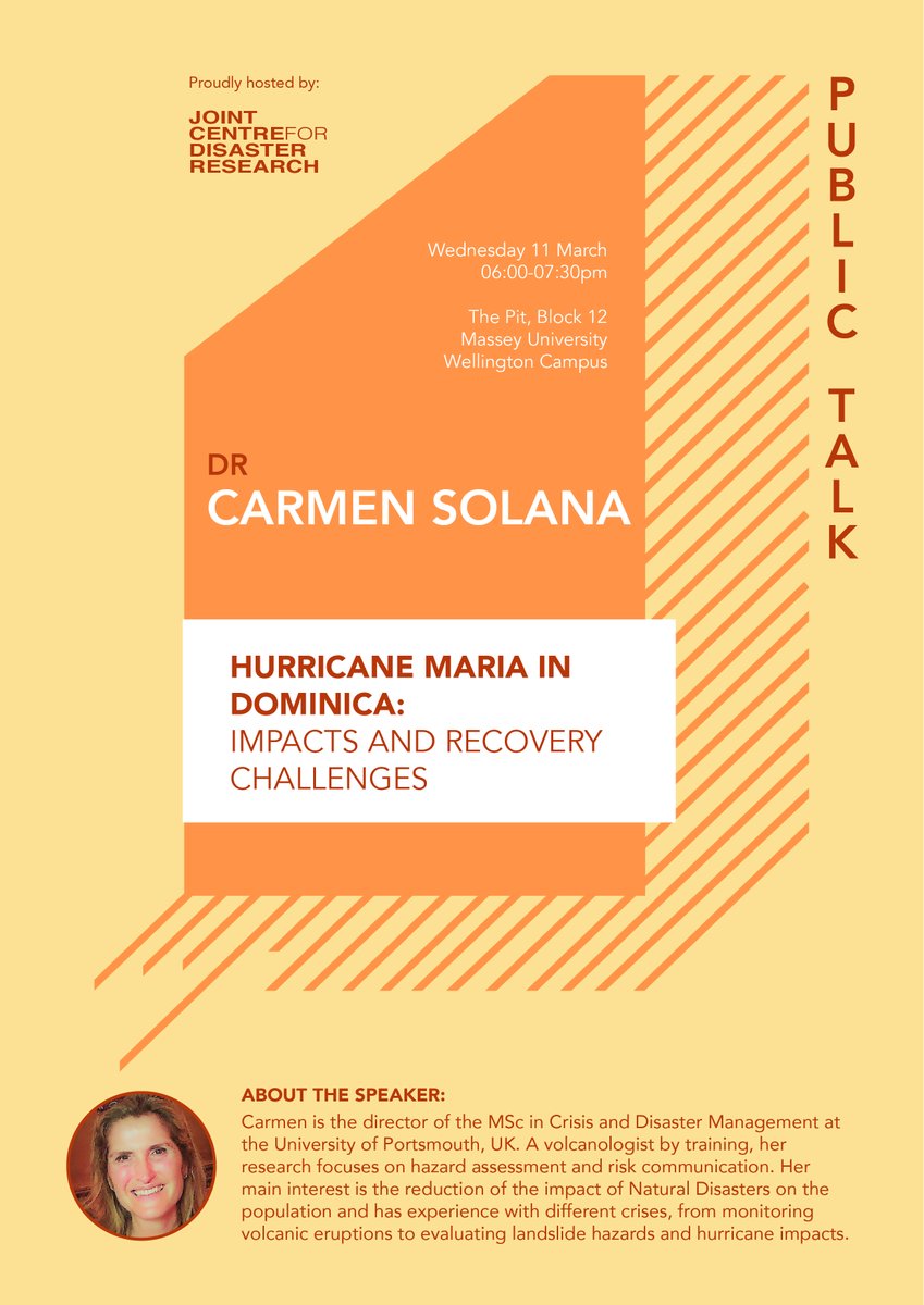 As part of the JCDR Summer Institute course next week, Dr Carmen Solana will be be presenting her talk on Hurricane Maria in Dominica: impacts and recovery challenges. Feel free to come along! 
When: Wednesday, 11 March
Where: The Pit, Block 12, Massey University Wellington