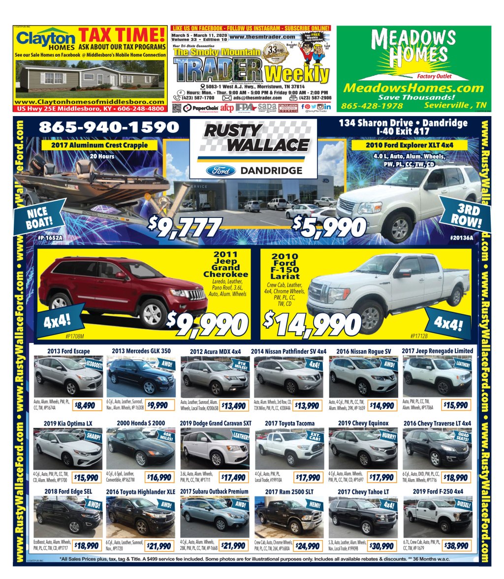 SmkyMtnTrader's tweet photo. The March 5, 2020 issue of The Smoky Mountain Trader is now online! This week features Rusty Wallace Ford of Dandridge, TN on the front. #SmkyMtnTrader https://t.co/30F6SOuaTa https://t.co/PzVB3FR155