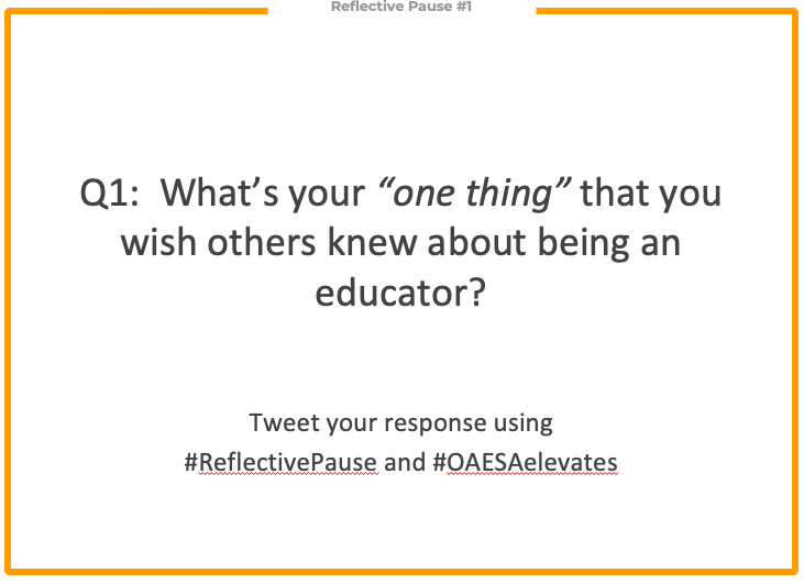 Mr_BarryWard's tweet photo. Q1: What's your "one thing" that you wish others new about being an educator?  #ReflectivePause #OAESAelevates https://t.co/fgL297Krda