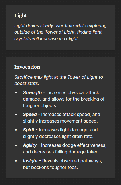 JC_Bailey1112's tweet photo. In #ShadowVale, your light is your life, but you may find it useful to utilize the unique "invocation" system, which will allow you to sacrifice max light to strengthen various stats...

#gamedev #indiedev #indiegame #firstperson #soulslike #gaming #prototype https://t.co/GTfzWAbCRS