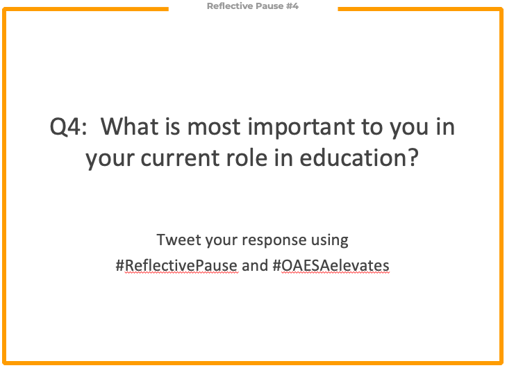 Mr_BarryWard's tweet photo. Q4:  What is most important to you in your current role in education?  #ReflectivePause #OAESAelevates https://t.co/NoPHQKmu5m