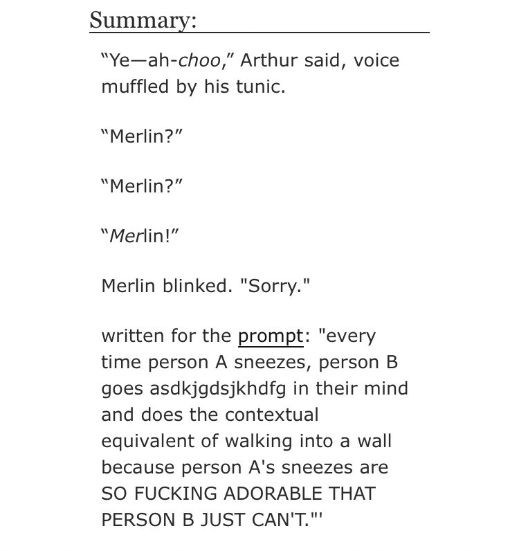 • The Dainty and the Dramatic by Lyss2011    - merlin/arthur    - Rated T    - canon era, fluff    - 2355 words https://archiveofourown.org/works/16796263 