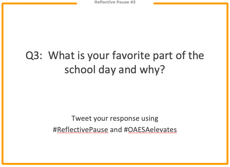 Mr_BarryWard's tweet photo. Q3:  What's your favorite part of the school day and why?  #ReflectivePause #OAESAelevates https://t.co/tmjNFGzy3X