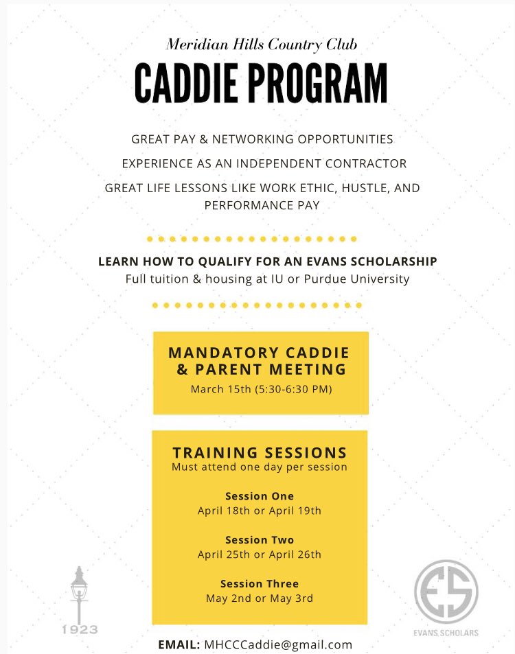 MHCCcaddie's tweet photo. We are just over a week away from the mandatory parent/caddie meeting! We are beyond excited to see some new and familiar faces on the 15th. Looking forward to a great 2020!
#1400loopgoal #evansscholars https://t.co/gGBXsghJfv
