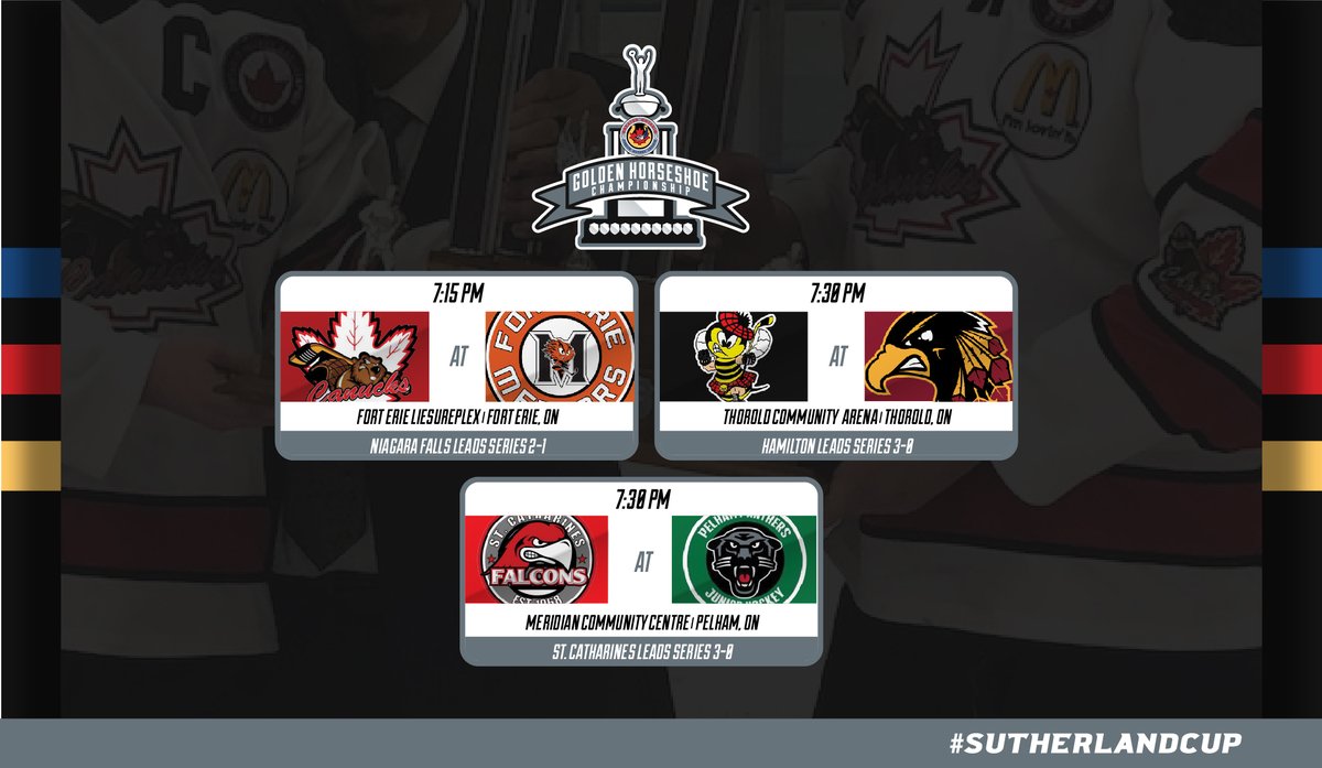 GOHLHockey's tweet photo. 3 playoff games tonight in the Golden Horeshoe!
#NFCvsFEM
#HAMvsTHO
#SCFvsPEL https://t.co/gFhDb4s8SF
