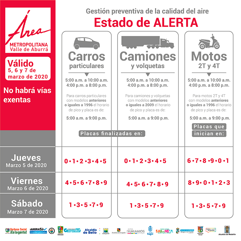 ENTÉRATE...
CONTINÚA EL PICO Y PLACA ESTADO DE ALERTA

"El Área Metropolitana determinó continuar con las medidas de Estado de Alerta para los días 5, 6 y 7 de marzo"

Tomado metropol.gov.co/Paginas/Notici…

#experienciasdeviaje
#fourpointsmedellin
#unaexperienciaGHL
#MarriottBonvoy