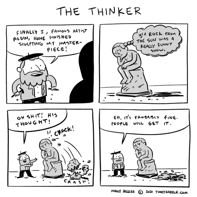 i drew a comic about The Thinker 