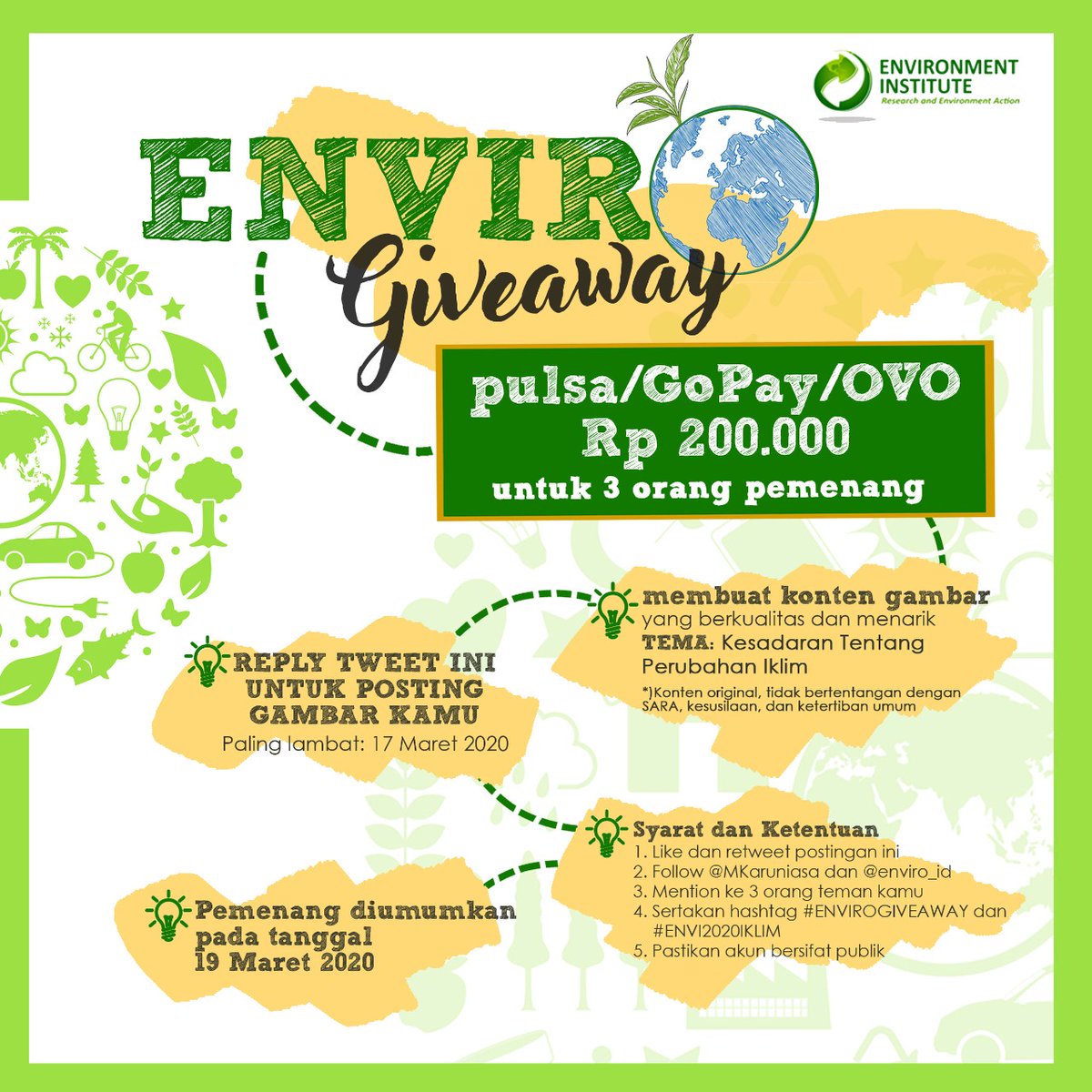 Ayo ikutan ENVIRO GIVEAWAY 2020. Kamu istimewa gaess.., dan penting untuk Bumi dan Masa Depanmu...

#ENVIROGIVEAWAY 
#ENVI2020IKLIM 
<a href="/MKaruniasa/">Mahawan Karuniasa</a>