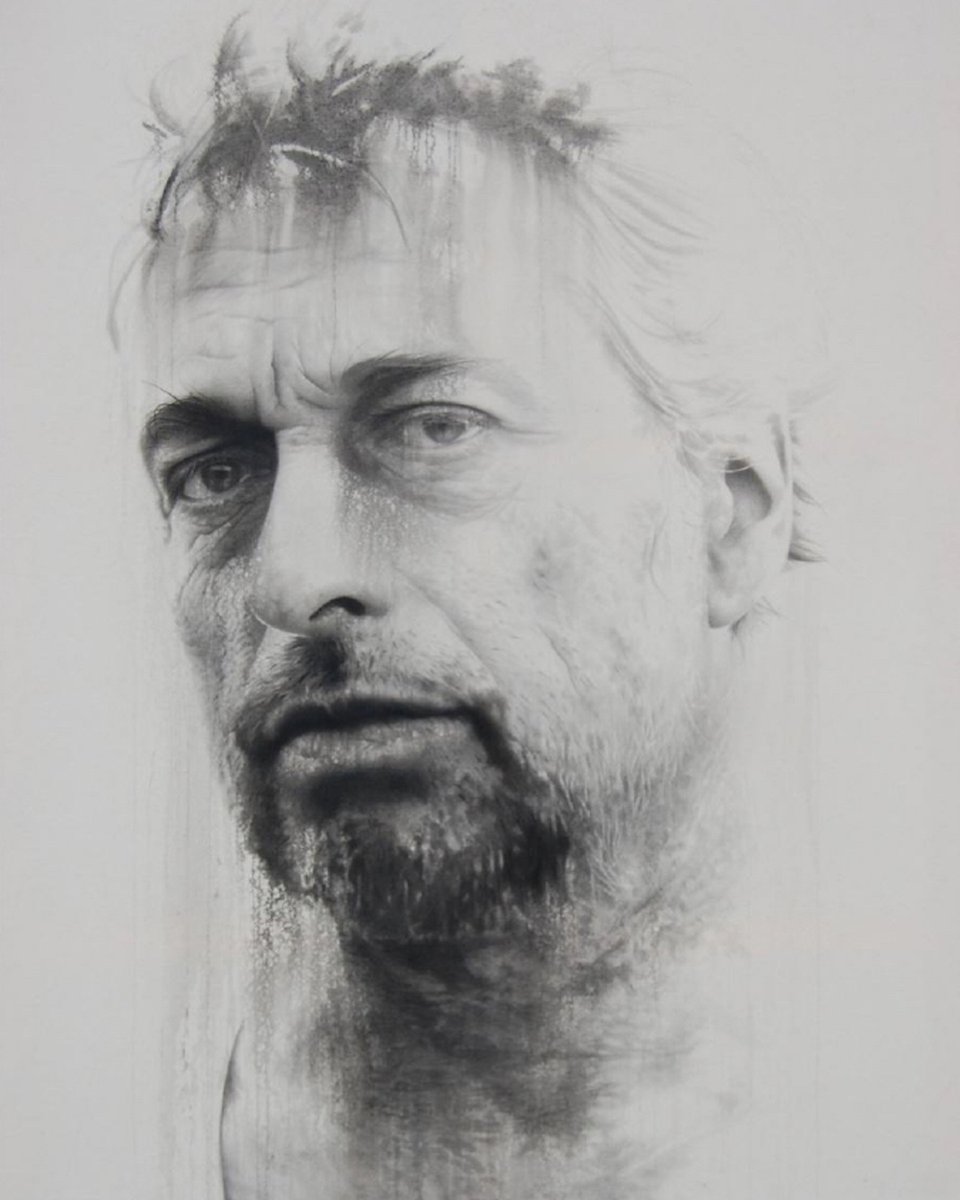 Up next in the #zazadallasart tour? Peter Drost by AnneMarie Busschers, acrylic &amp; pencil on cotton. Busschers subjects consist of self-portraits &amp; portraits. She paints w/ the Dutch tradition of reproducing the subject matter in utter detail, as if you could touch the features.
