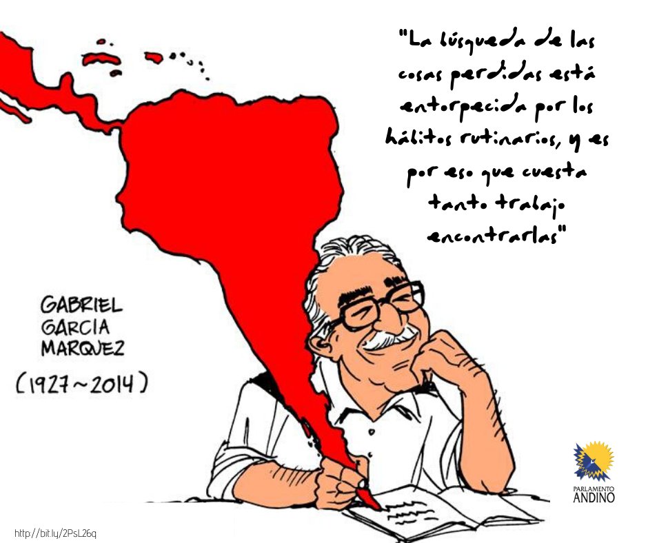 Parlandino's tweet photo. La #Biblioteca “Simón Rodríguez” del #ParlamentoAndino conmemora el natalicio de #GabrielGarcíaMárquez en #Aracataca (#Magdalena) el 6 de marzo de 1927. Este escritor, guionista y periodista #Colombiano considerado el máximo exponente del realismo mágico. https://t.co/dbm7RTCH99 https://t.co/cY42Soqx3K