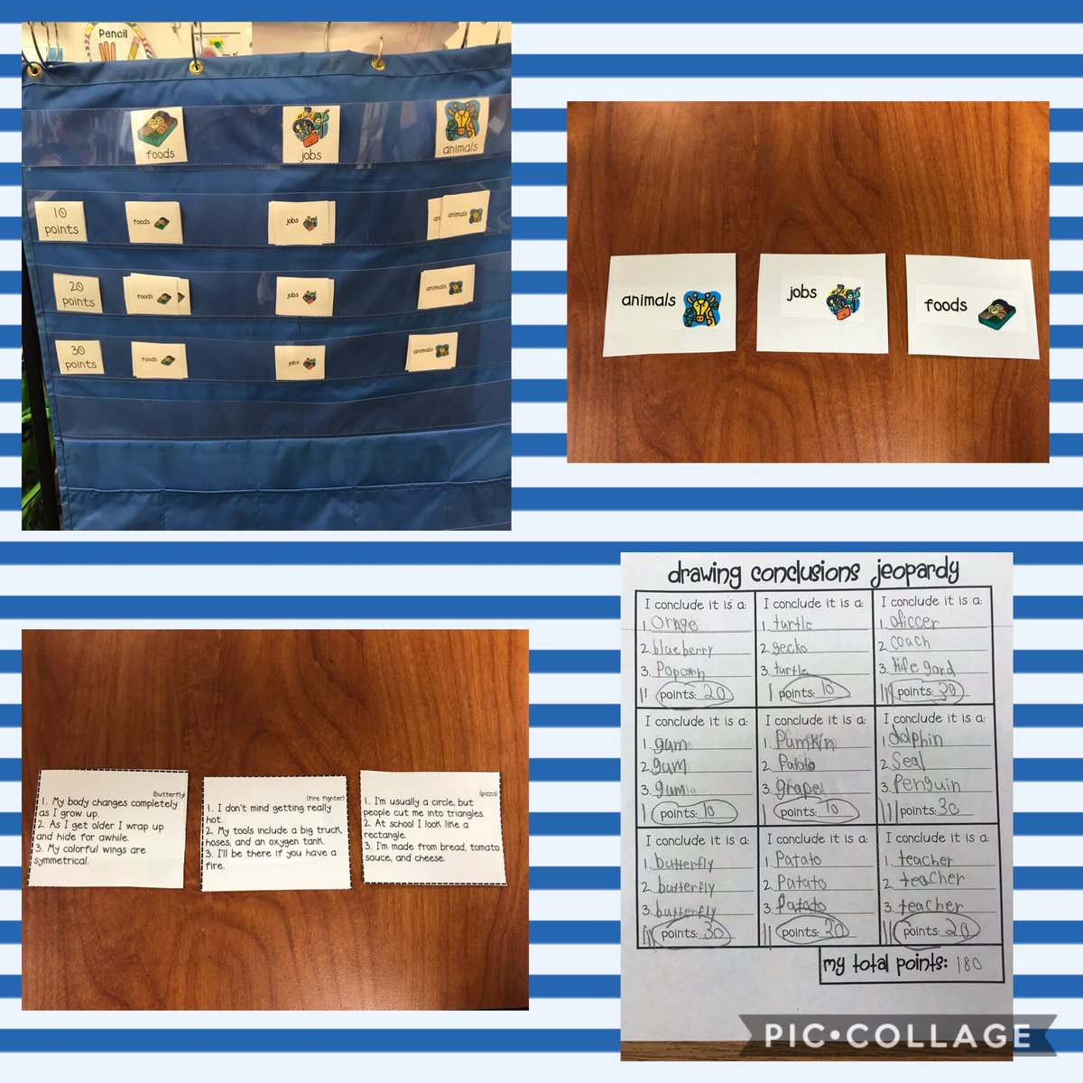 This week we have been having fun Drawing Conclusions! We used clues to infer the things in Mrs. Dundee’s Bag. We also played Jeopardy by picking a category and reading clues to decide what it was. #firstgradefun <a href="/VillasElem/">Villas Elementary</a>