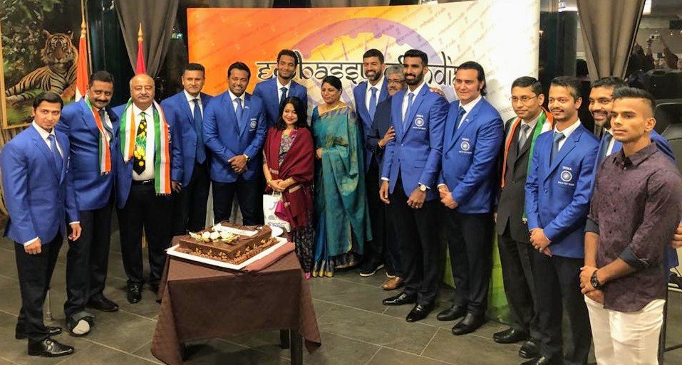 IndTennisDaily's tweet photo. Indian Davis Cup team at the reception hosted by the Honourable Ambassador Mr. Arindam Bagchi! 

Photo credits: Nayeem, Indian Tennis Fan and a Researcher based in Croatià https://t.co/TmpbK1jXWG