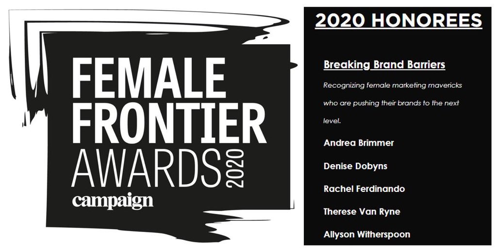 Truly humbled to be named a <a href="/CampaignLiveUS/">Campaign US</a> Female Frontier Honoree for 2020. Pushing our brands to the next level is an ongoing mission of mine; recognition for that effort is so rewarding. Kudos to co-honorees <a href="/AndreaBrimmer/">Andrea Brimmer</a>, @allysonspoon, Denise Dobyns, and <a href="/ThereseVanRyne/">Therese Van Ryne</a>