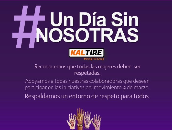 KalTireMexico's tweet photo. KAL TIRE se suma a la iniciativa #UnDiaSinMujeres, el próximo 9 de marzo. https://t.co/5BDvpvhRIz