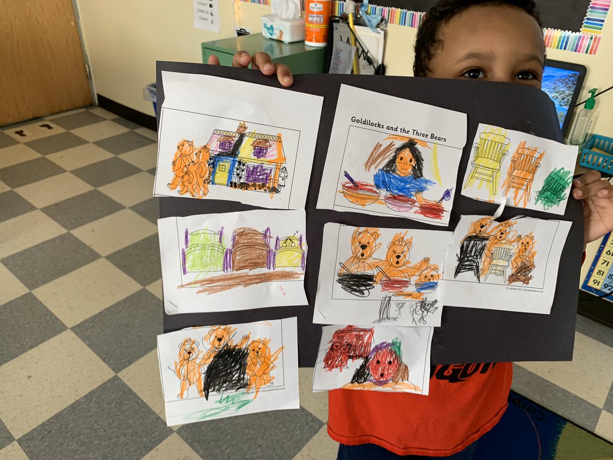 missackerman23's tweet photo. We’ve been reading Goldilocks and the Three Bears &amp; learning about the sequence of a story! #readingstreet #kindergarten #ELL https://t.co/7hs2UgYuDI