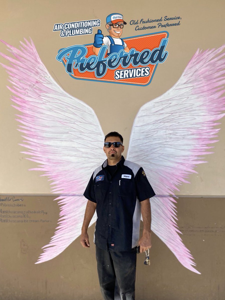 prefservices1's tweet photo. Not all super hero’s wear a cape.  Some have wings!  
Here we have a preferred super plumber rescuing our customers from the toughest plumbing challenges you can find.  
He is a Water filtration, plumbing repair, sewer, gas and water repipe plumbing specialist!
Call 760-863-0832 https://t.co/ZkjVwjskvx