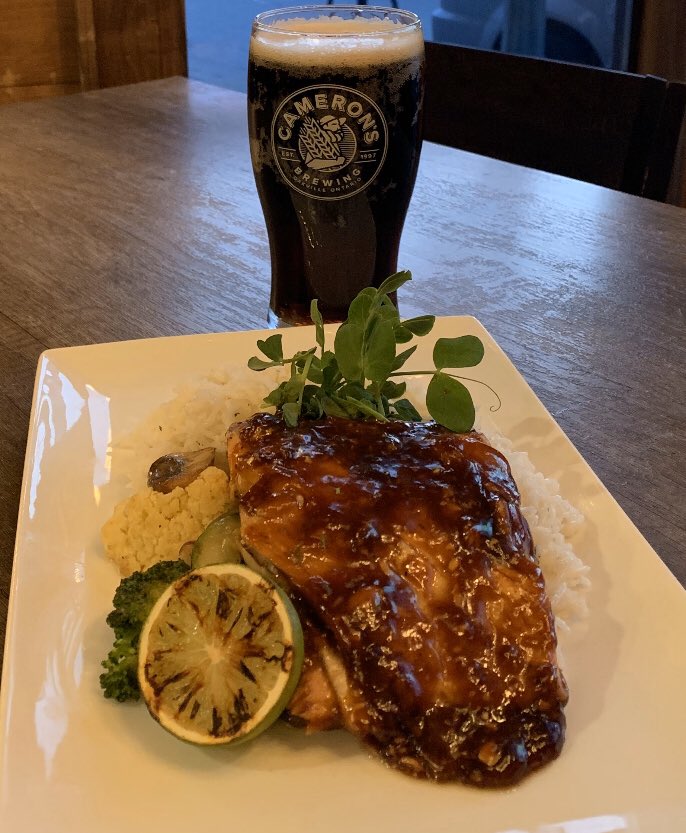 PoguePub's tweet photo. The feature this week at The Pogue Irish Pub in Wheatley is Hoisin Lime Salmon with coconut rice and fresh vegetables. https://t.co/BOcD3rwNqd