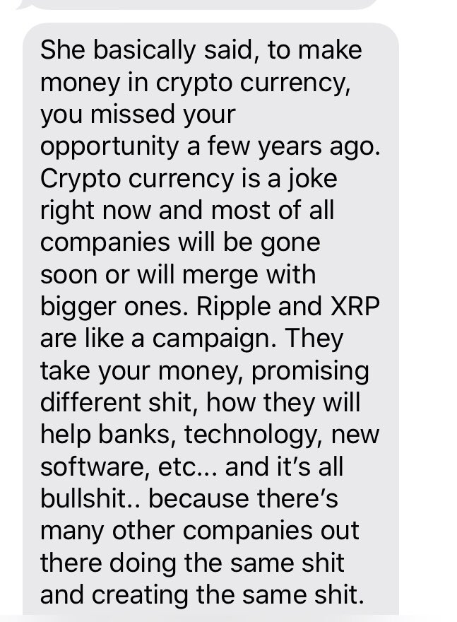 boy_xrp's tweet photo. I want 2 share something w/ U #XRPCommunity b/c I catch a lot of💩from friends & family 4 buying #XRP
My cousin who has been relentlessly busting my balls re: my decision to “invest” in XRP, let alone go all in, is dating an Oppenheimer Financial Advisor, who said the following: https://t.co/4RG6IVQlAm