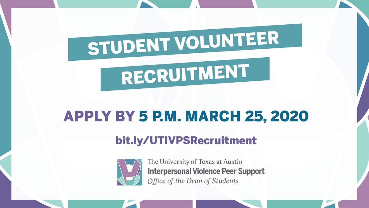UTIVPS's tweet image. We are recruiting student volunteers to be IVPS Peer Supporters for the 2020-2021 academic year. If you are interested in joining our team, you can apply or learn more on our website: deanofstudents.utexas.edu/emergency/ivps…