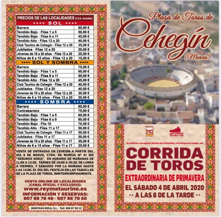 ElMuletazo's tweet photo. Malestar en Cehegín por los precios de la corrida de toros del 4 de abril en la que están anunciados Ponce, Morante y Manzanares.
https://t.co/1svC96VYa8 https://t.co/2EPTOF6eMH