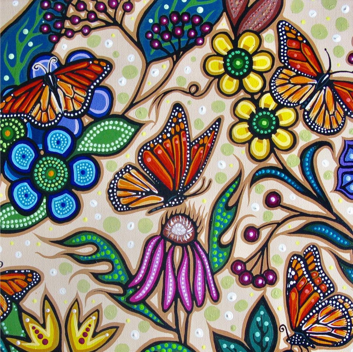 Patiently standing by, waiting for the warm weather and butterflies to return.
.
<a href="/christibelcourt/">Christi Belcourt</a> 
.
#ArtWork #IndigenousArt #Spring #Butterflies #SunnyDays #Warmth #Nature #WeAreAllOne