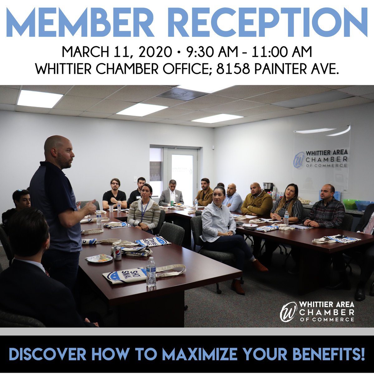 whittierchamber's tweet photo. Are you interested in what the #WhittierChamber does for businesses? #MemberReception can answer any questions about what exactly it is we do for our members and the Whittier community!
To RSVP, please call (562) 698-9554. https://t.co/96C6JPPC26