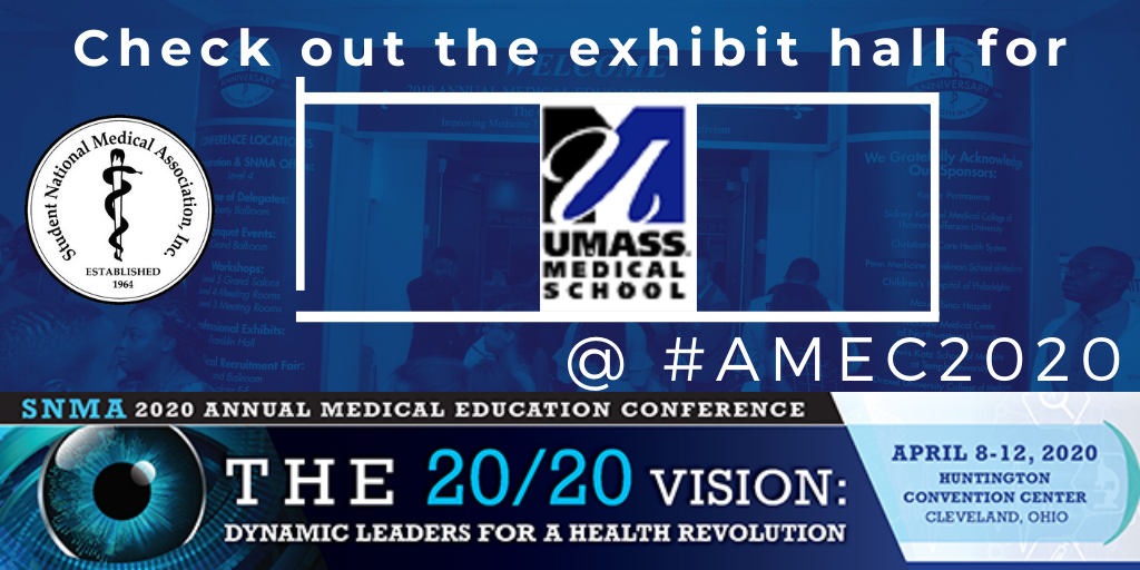 SNMA's tweet photo. We are excited 2 announce that @UMassMed_Adm will be in the building in #theCLE for #AMEC2020 April 8-12. Make sure to find them in the exhibit hall in @CLEconventions! Will you be there? There's still time. Register at https://t.co/327X8WSCDW #ThisisCLE #AMECLE #2020vision #SNMA https://t.co/LKD5pBxctt