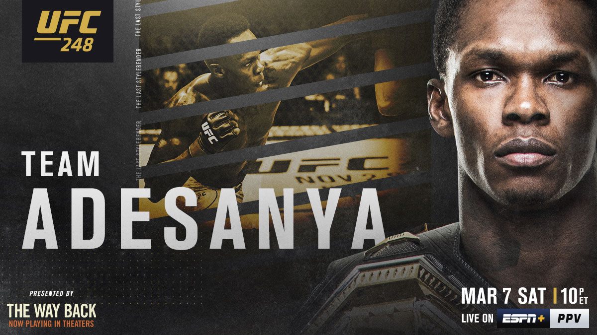 ufc's tweet image. RT if you're with @Stylebender! 🏆

#UFC248 - LIVE on ESPN+ PPV - bit.ly/32TaVS5

(B2YB @TheWayBackMovie - in theaters now)