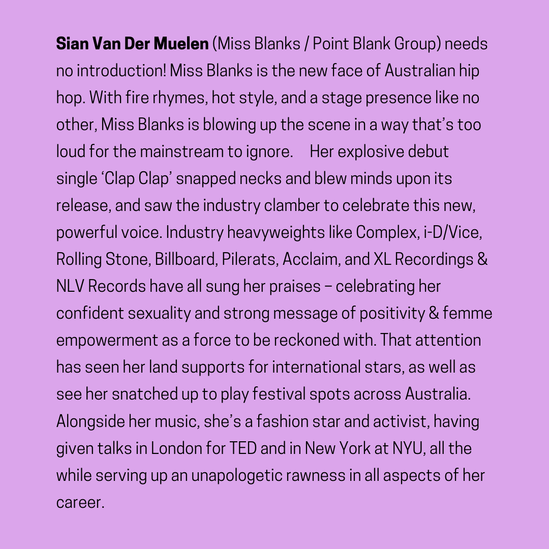 ListenAU's tweet photo. ✨LISTEN LISTEN 2020 CONFERENCE INTRO✨ Our next Keynote conversation: Sian Van Der Muelen (@miss_blanks / Point Blank Group) &amp; Atong Atem.
. Taking place at the Brunswick Mechanics Institute 28/3-29/3. Tickets and more info 💖💖💖: https://t.co/HYGYX84dmH https://t.co/YG6ftxmpLU