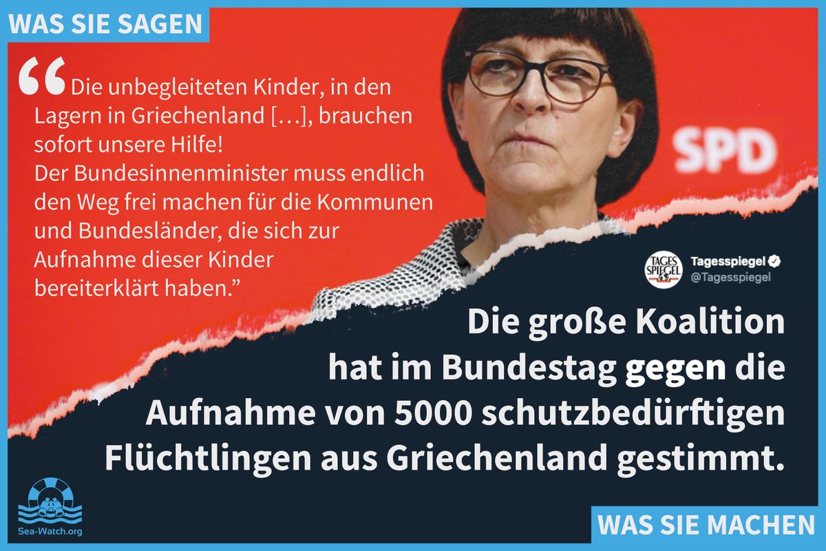 Wer 5000 „besonders schutzbedürftige“ Menschen im Winter in Lagern frieren lässt, um Verhandlungen innerhalb der EU abzuwarten, lässt 5000 „besonders schutzbedürftige“ Menschen im Winter in Lagern frieren. <a href="/spdbt/">SPD-Fraktion im Bundestag</a> <a href="/spdde/">SPD Parteivorstand 🇪🇺</a> @NowaboFM <a href="/EskenSaskia/">Saskia Esken</a> @HeikoMaas 
#WirhabenPlatz