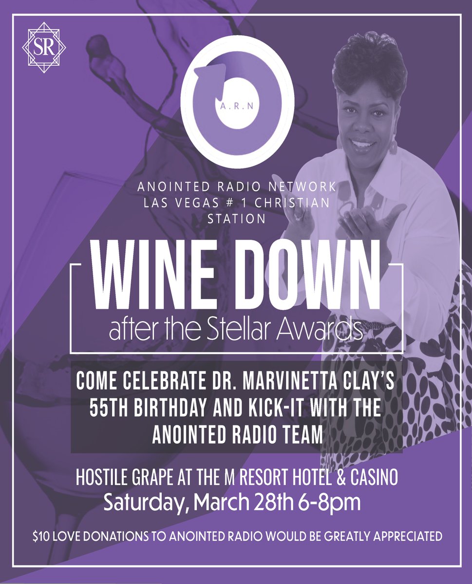 SR_Network_'s tweet photo. Are you going to the Stellar Awards?  Join Anointed Radio Network for a "WINE DOWN" after the Stellar Awards. Network with artists and musicians.  RSVP https://t.co/deVNeINEAR https://t.co/1awzUk3JVu