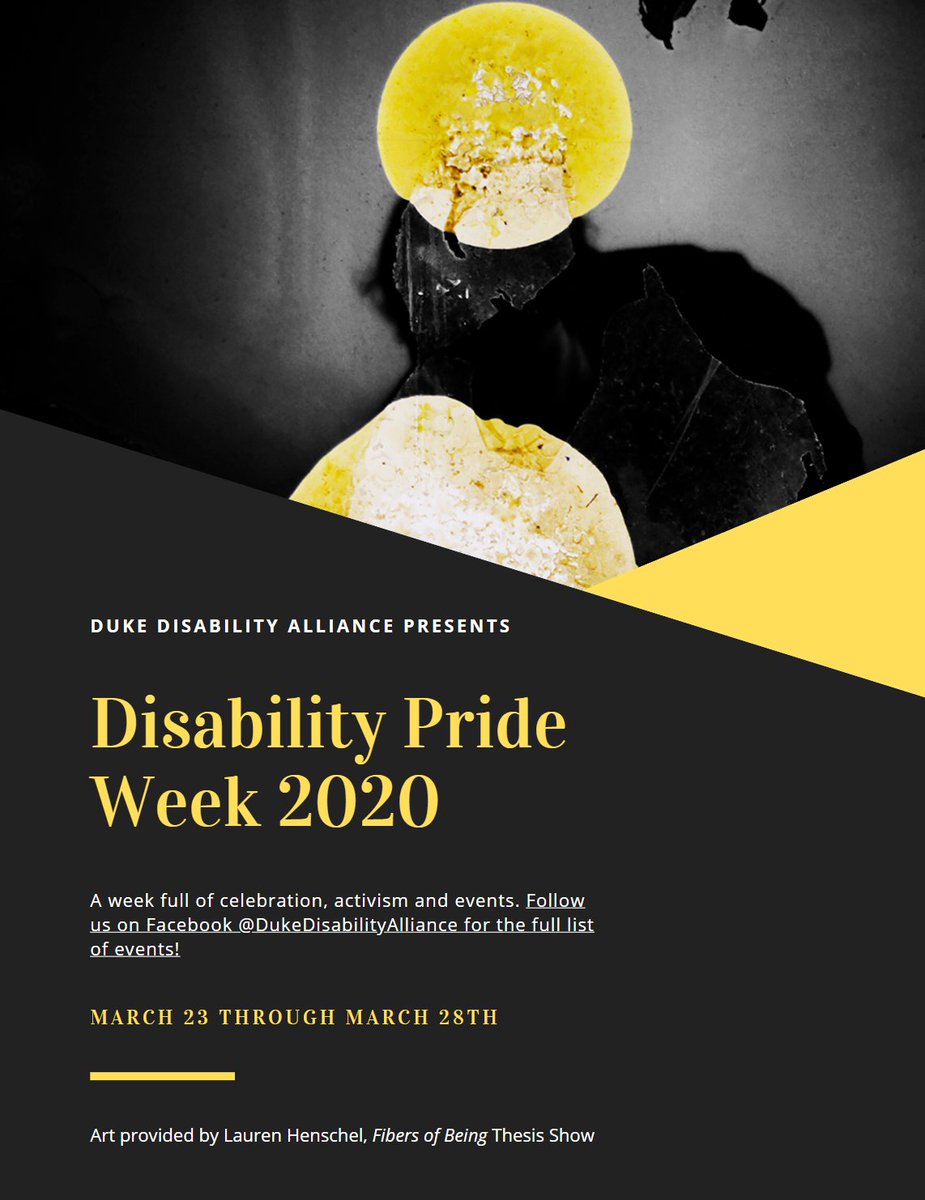DukeDisAlliance's tweet photo. Disability Pride Week is less than three weeks away! Join us in promoting awareness of the positive pride felt by people with disabilities. Look out for our feature posts on people who have embraced their disabilities to express themselves and advocate for disability rights! https://t.co/n4ZgDr6ydC