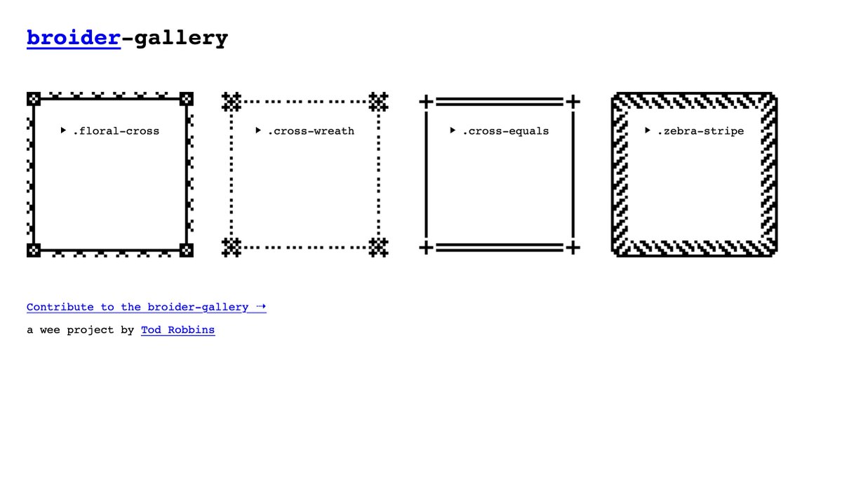 todrobbins's tweet photo. well here we go: a place for your #broider borders! https://t.co/r7tFzRQIOR

contribute here: https://t.co/9YGsAivnjO

feel free to help me make the process better! https://t.co/MoLWg92sbD