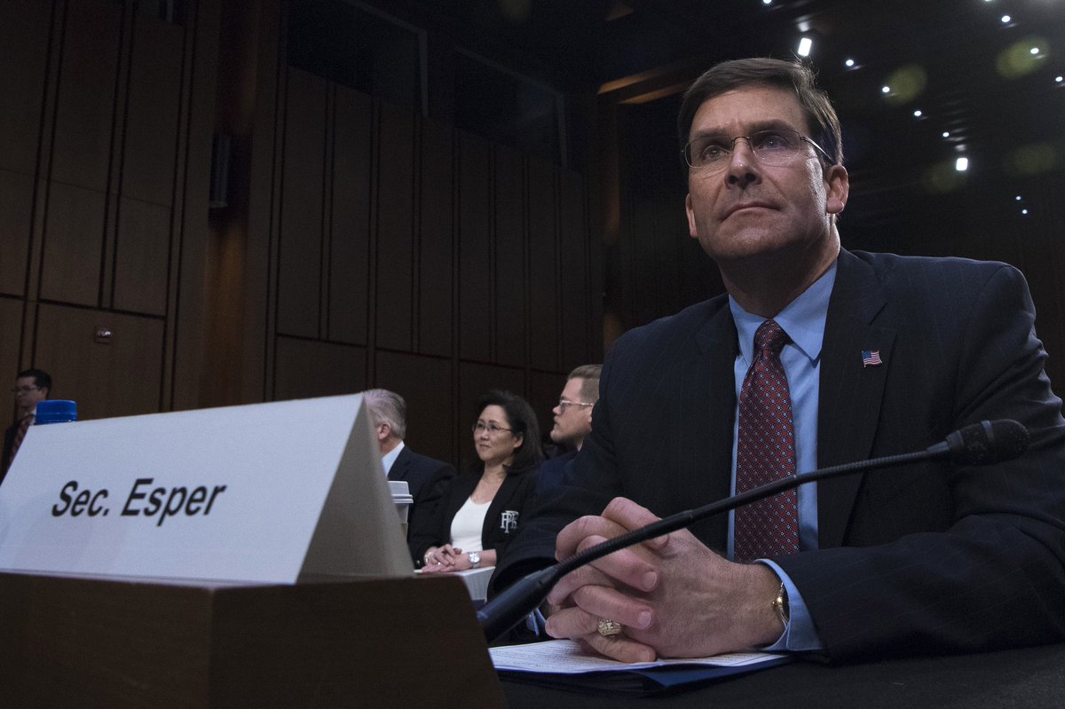 Defense Secretary <a href="/EsperDoD/">Archive: Dr. Mark T. Esper</a> today at the Senate Armed Services Committee.