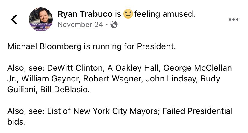 RyanTrabuco's tweet photo. Posted this back on November 24th.

That’s it. That’s the tweet. #BloombergOut #DemocraticPrimary https://t.co/lutAVCQOb8