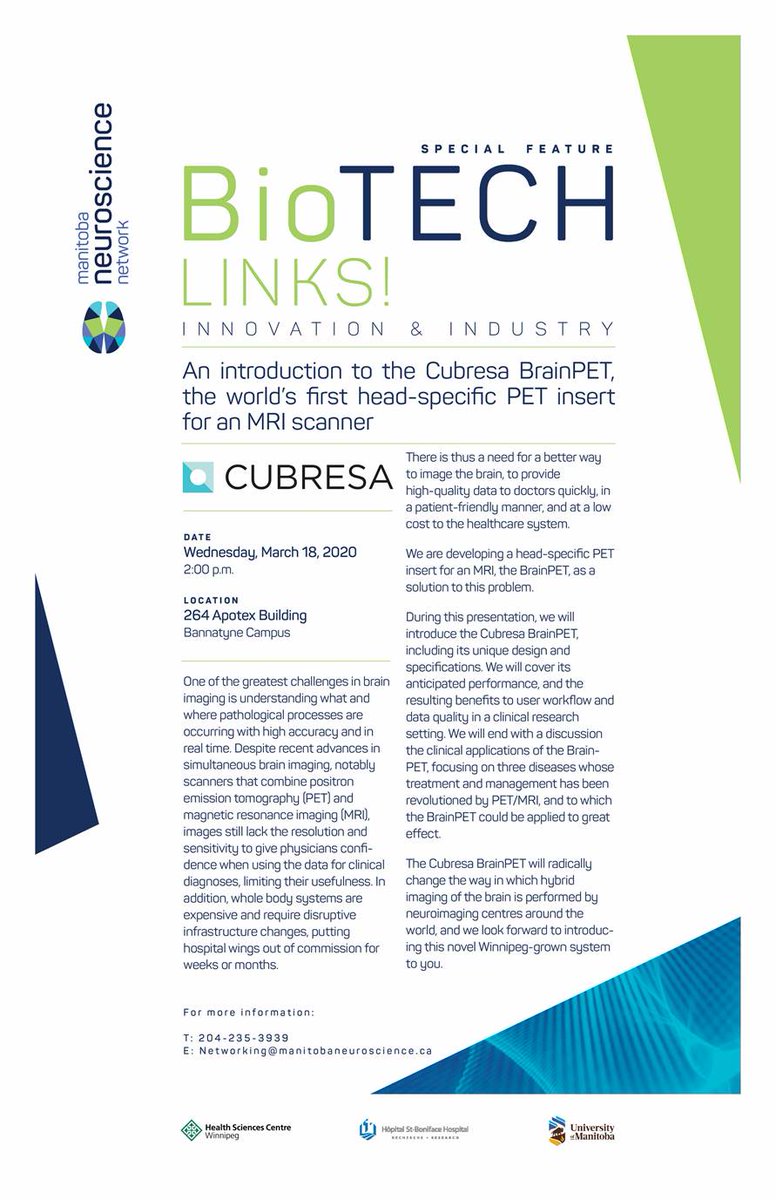 manitobaneuro's tweet photo. We have something different in store for you this month we think you'll like! @cubresa will be paying us a visit March 18th to introduce us to the #BrainPET! Mark it in your calendars! @um_radyfhs @umanitoba https://t.co/EOwdm0P8e6
