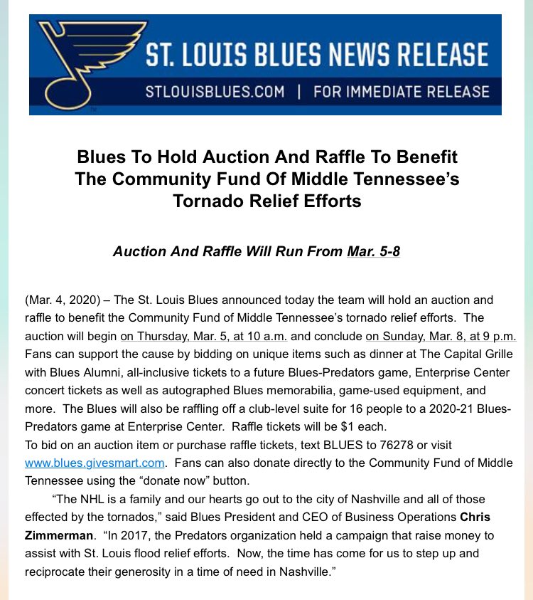BrookeGrimsley's tweet photo. This is amazing! Thank you @StLouisBlues for lending a helping hand to Middle Tenneseee!  #stlblues https://t.co/LFs3cyCI82